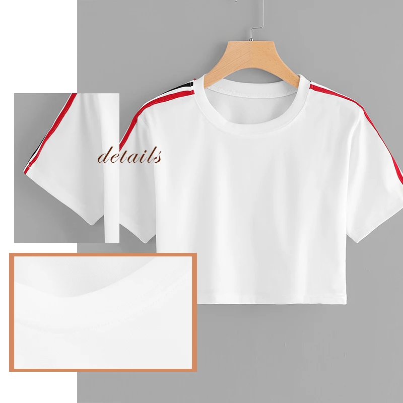 SweatyRocks белая полосатая короткая футболка с короткими рукавами, одежда для активного отдыха, топ с круглым вырезом, модная летняя женская уличная одежда, футболки Basics