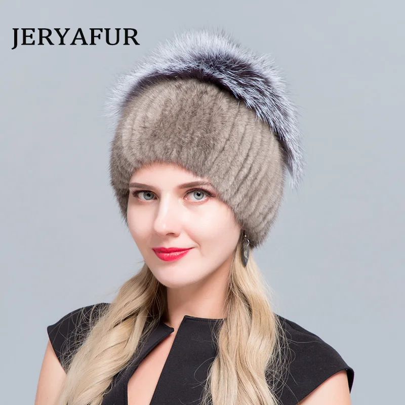 COLOR4 JERYAFUR Модные Бейсболки beanies для натуральной лиса, норка для женщин имеет женские натуральные зимние шапки вертикальные Диаманте высокого качества - Цвет: COLOR4