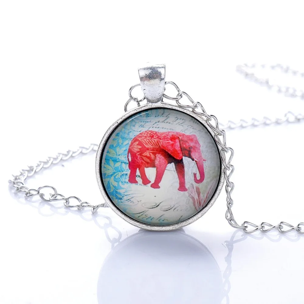 Lureme простой стиль ретро красный слон время драгоценный камень подвеска ожерелье