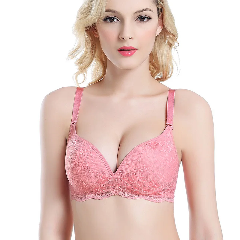 Pink Sets Женский Шелковый бюстгальтер с глубоким v-образным вырезом, сексуальный кружевной бюстгальтер, наборы мягких чашек, удобное дышащее нижнее белье, розовые прозрачные комплекты нижнего белья - Цвет: Pink Sets