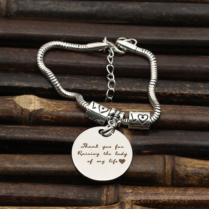 XIAOJINGLING 'Thank you for Raising the Lady of my life' Charm Bracelet Stainless Steel Fashion Women Jewelry Mother-in-law Gift |