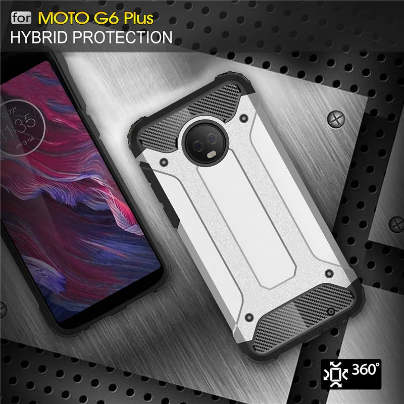 Для Motorola Moto G6 Plus силиконовой резины двойной слой гибридный жесткий Броня