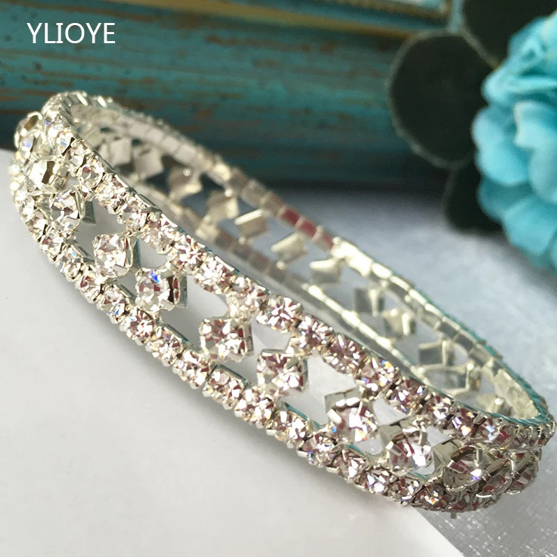 YLIOYE Роскошный Кристалл Браслеты для Для женщин Серебряный Цвет и Banglesromantic