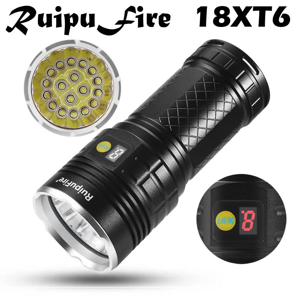 RuipuFire 18 x XM-L T6 светодио дный Мощность цифровой Дисплей охоты Flashligt черный Аккумуляторная Винтаж велосипед аксессуары#3O16