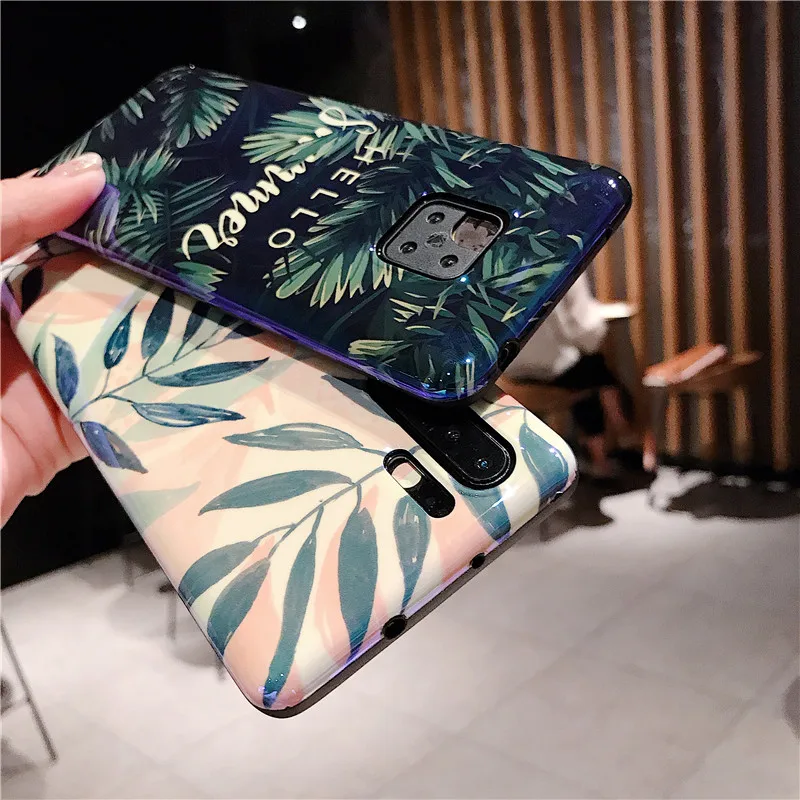 Роскошный чехол для телефона Honor20i P20 Pro с зелеными розовыми листьями Стильный
