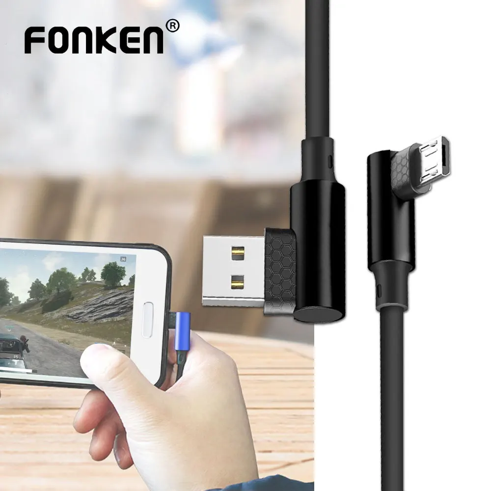 FONKEN Micro USB кабель 90 градусов изгиб зарядный кабель 2.4A L Тип изогнутый зарядный кабель для передачи данных быстрое зарядное устройство Провода кабели для мобильных телефонов