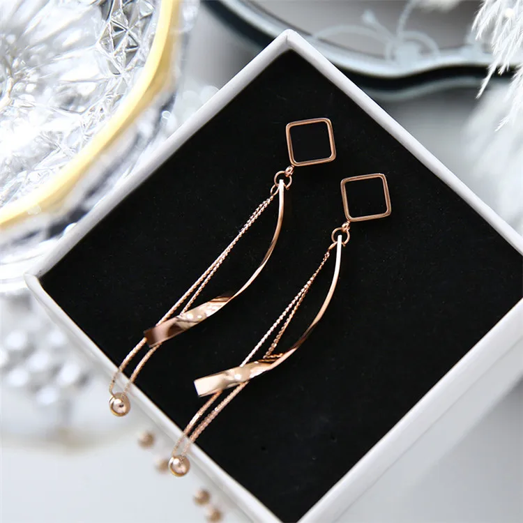 rose gold Yun ruo мода квадратный серьги-гвоздики с кисточкой Роза золотистого цвета женский подарок на день рождения Титан Сталь ювелирные изделия никогда не увядает Прямая поставка - Окраска металла: rose gold