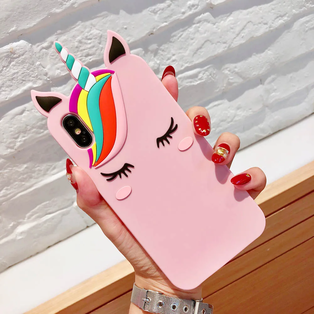 9 3D мультфильм милый розовый мягкий силиконовый чехол для iPhone 5 6 S X XS 7 8 Plus чехлы для телефонов Fundas Coque Capa резиновый Блестящий Единорог - Цвет: 9
