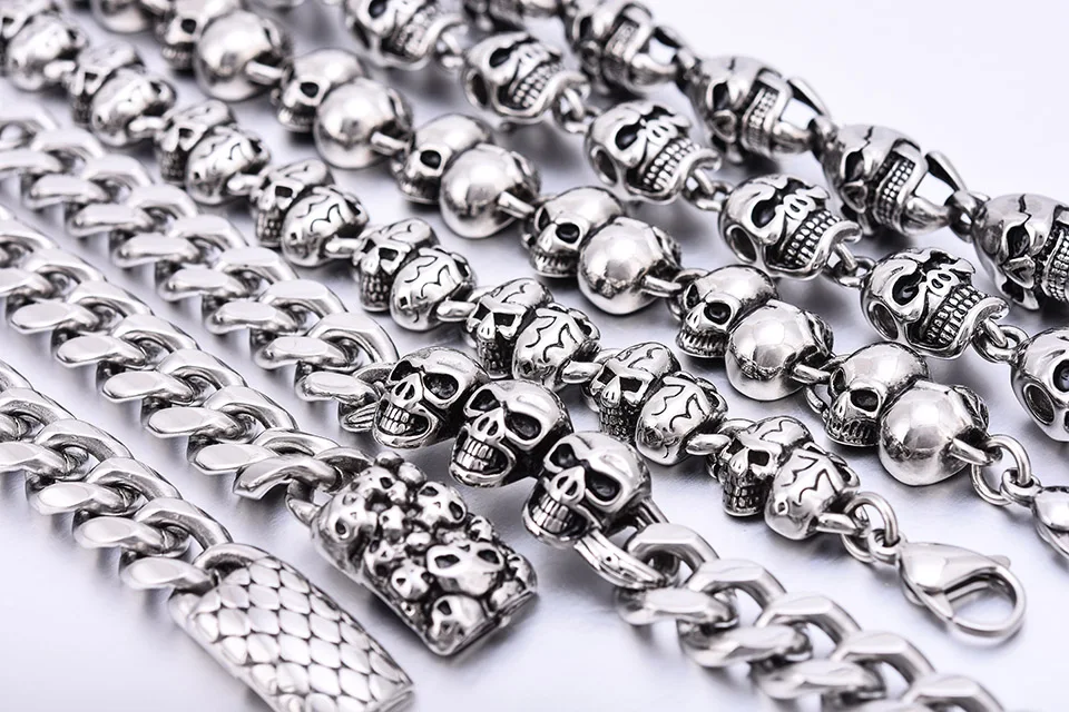 Модный женский и мужской браслет из нержавеющей стали с черепом цепочка на