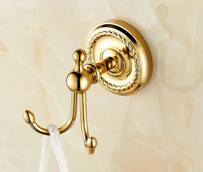 

Wall Mounted Luxury Polished Gold Color Brass Bathroom Towel Coat Hooks Dual Robe Hook Hanger Bathroom Accessory mba606