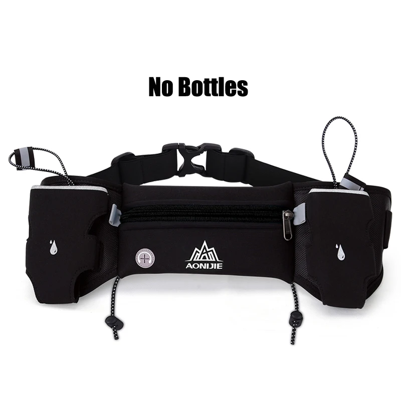 Black no bottles AONIJIE для мужчин и женщин для бега, поясная сумка для спорта на открытом воздухе, пеших прогулок, гонок, тренажерного зала, фитнеса, легкий гидратационный пояс, бутылка для воды, набедренная сумка - Цвет: Black no bottles