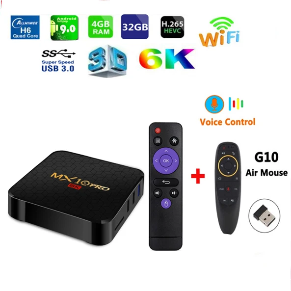 MX10 Pro 6k tv box Android 9,0 Allwinner H6 Четырехъядерный 4 ГБ 32 ГБ 64 Гб 2,4G WiFi USB3.0 Поддержка 6K* 4K H.265 Смарт медиаплеер - Цвет: 4G 32G G10