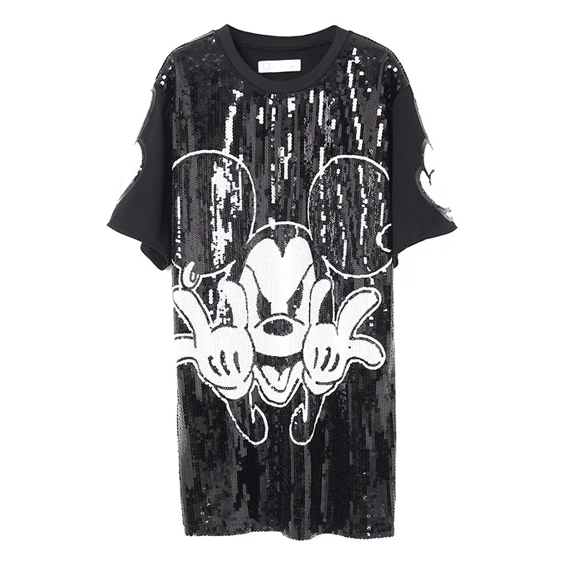 Женская уличная Футболка с блестками длинная свободная футболка коротким