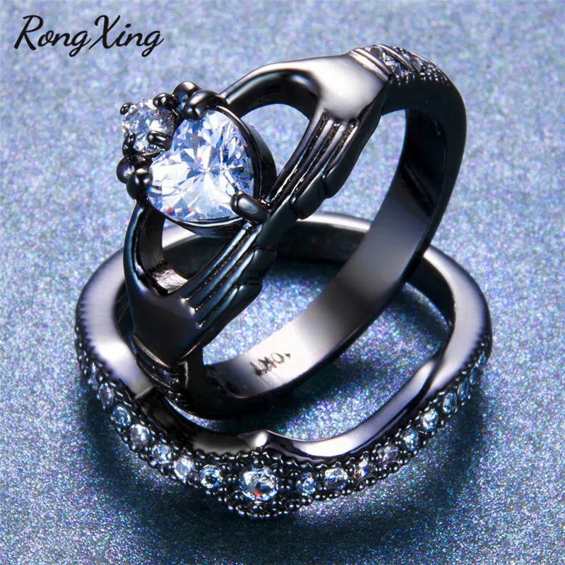 Женские винтажные обручальные кольца RongXing набор из белого кубического циркония