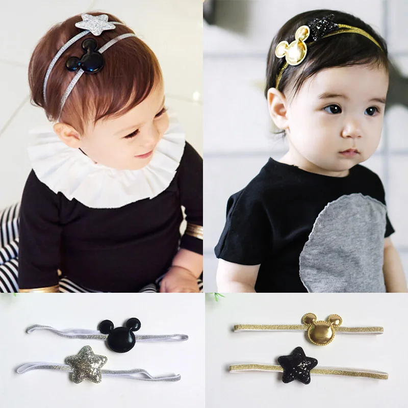 2 шт. блестящая Детская повязка на голову с Микки-ушами и звездами эластичная