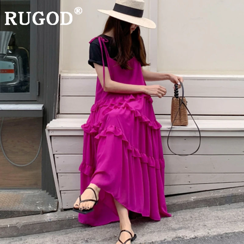 Платье RUGOD женское шикарное на бретелях-спагетти элегантный Длинный Шифоновый