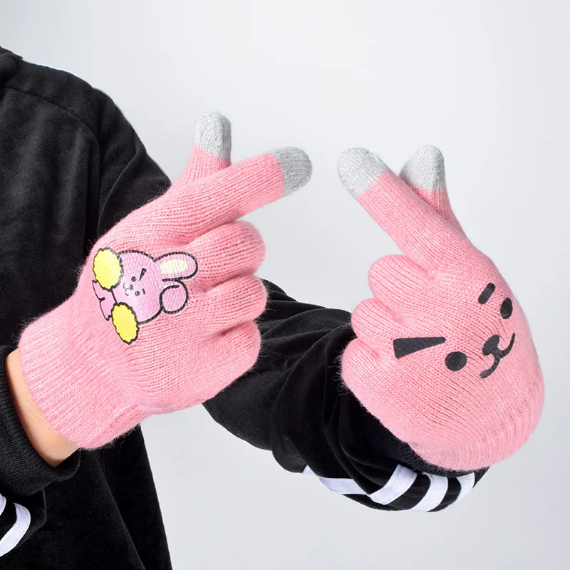 Новые kpop BTS BT21 COOKY зимние перчатки с принтом теплые шерстяные вязаные мужские и