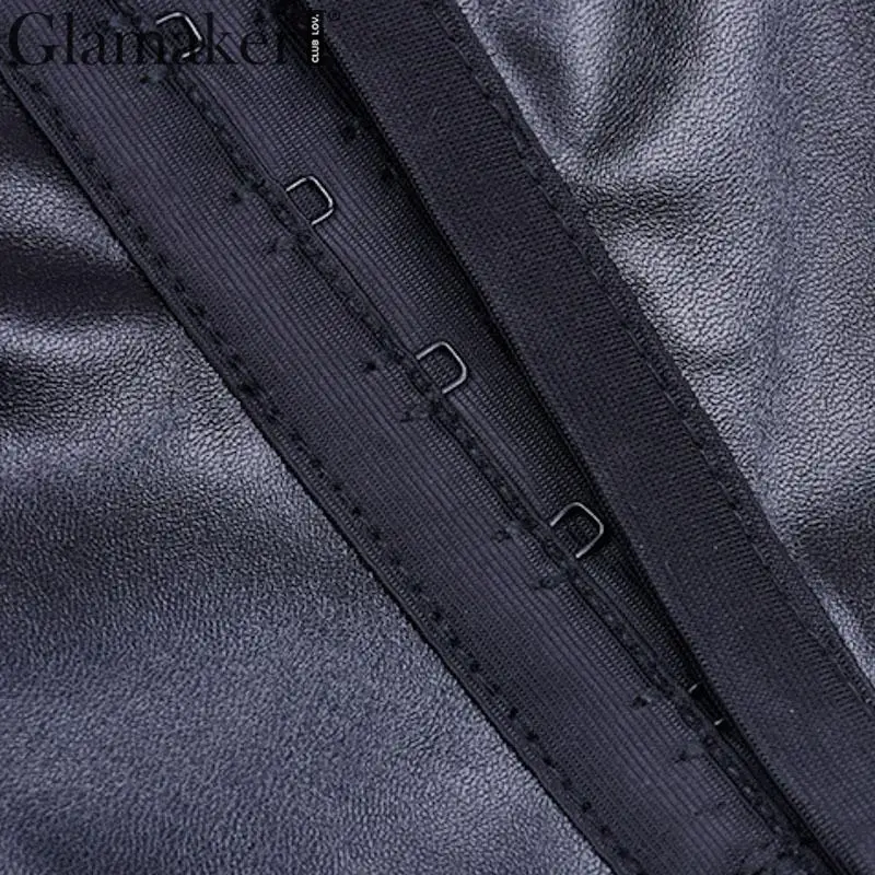 Glamaker PU leater укороченный Топ для женщин без бретелек бодикон уличная майка Летний женский черный элегантный короткий сексуальный топ женский
