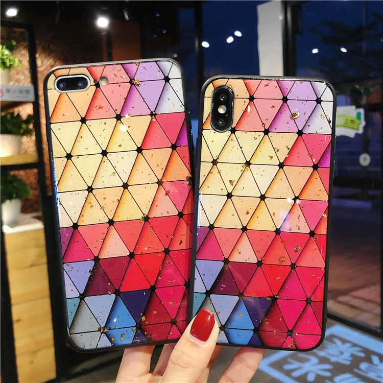 TRISEOLY Phone Case For Huawei P8 P9 Lite 2017 Nova 2 On Honor 7A Pro 7C Enjoy 7 9 Plus Gold Foil Colored Triangle TPU | Мобильные