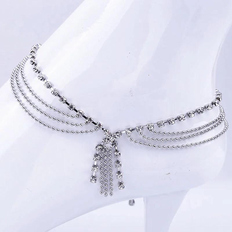 6 шт./лот модный металлический браслет на лодыжку со стразами и цепочкой|fashion