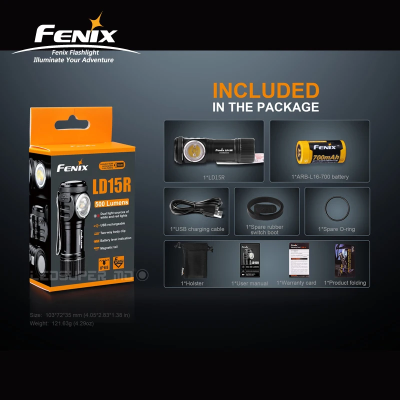 Светодиодный фонарик Fenix LD15R Cree XP-G3 с микро-USB и литий-ионным аккумулятором 500 люмен