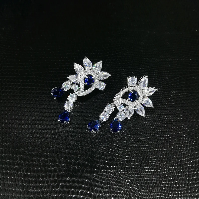 Новое модное романтическое синее циркониевое ожерелье AAA серьги для свадьбы