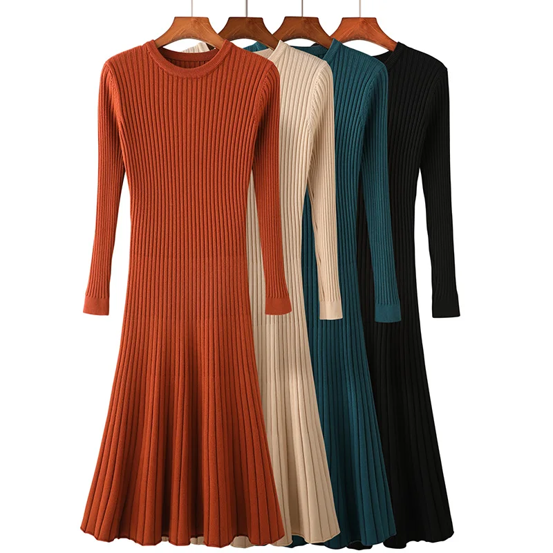 Осенне зимнее женское платье праздничное Повседневное с круглым вырезом