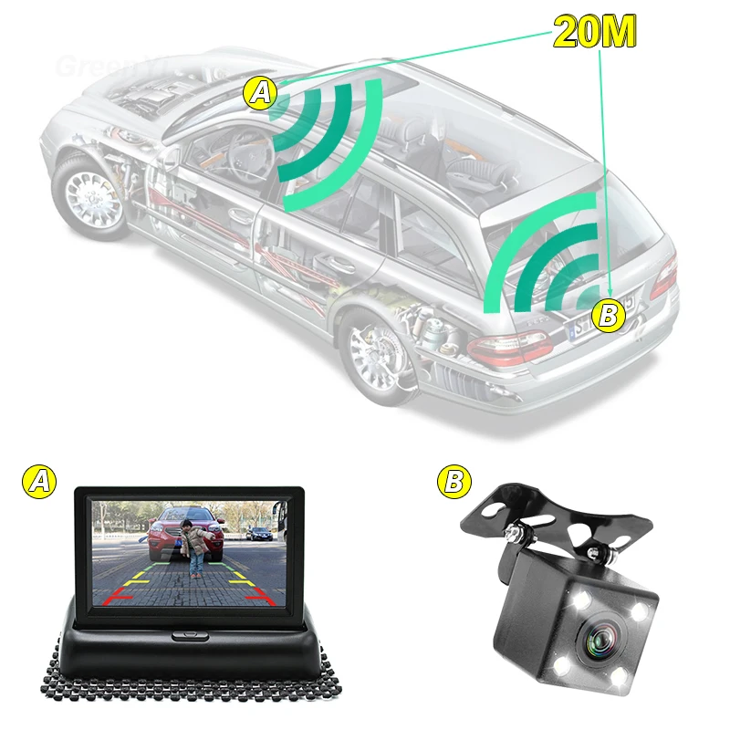 GreenYi Wifi беспроводная камера заднего вида автомобиля складной монитор видео система Автомобильная Парковка монитор с камерой заднего вида