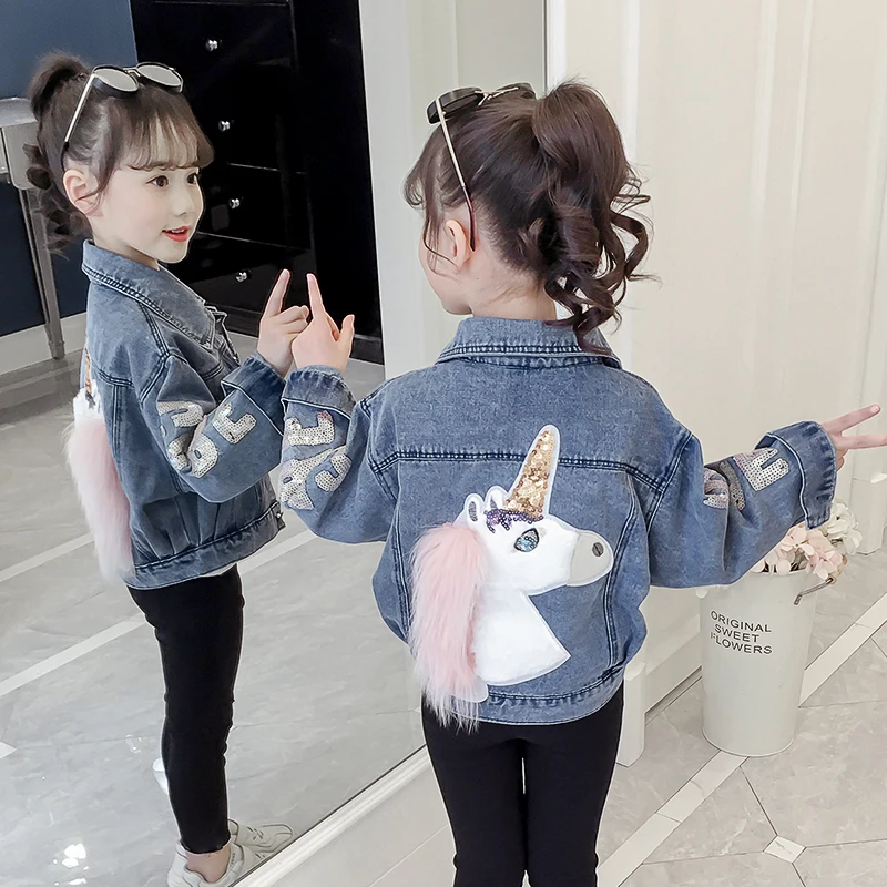 Liakhouskaya 2019 Fashion Children Unicorn Jacket For Girls Boutique Denim Jackets Girl Coats Outfit Tops Korean Clothing | Детская