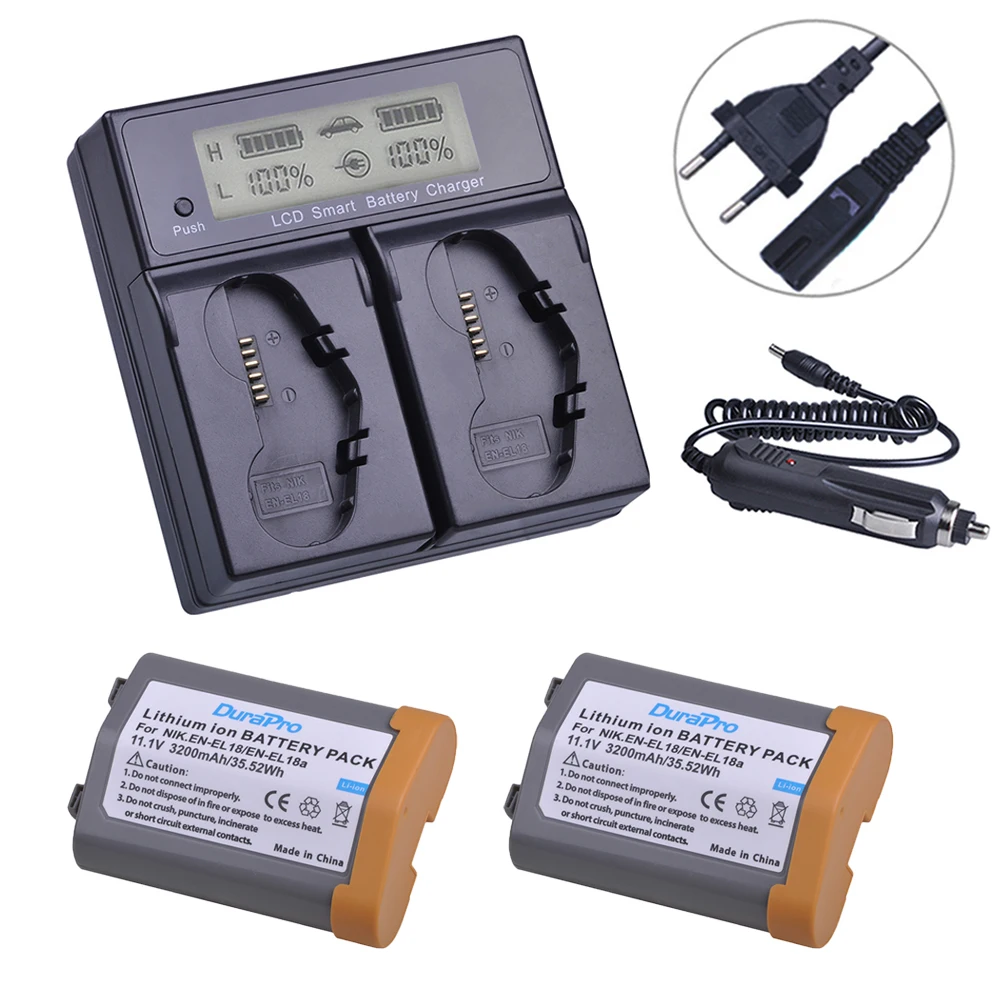 

2Pc 3200mAh EN-EL18 EN-EL18a EN EL18 ENEL18a Battery +LCD Display Dual Smart Fast Charger for Nikon D4,D4S,D5 Digital SLR Camera