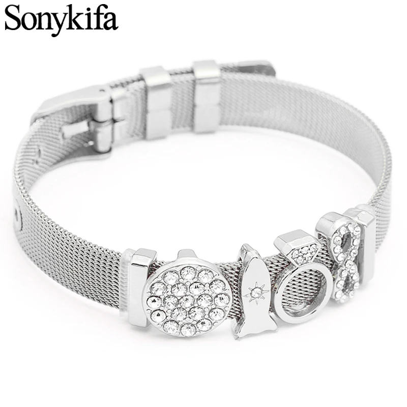 Женский сетчатый Браслет из нержавеющей стали золотистый браслет с сердечком