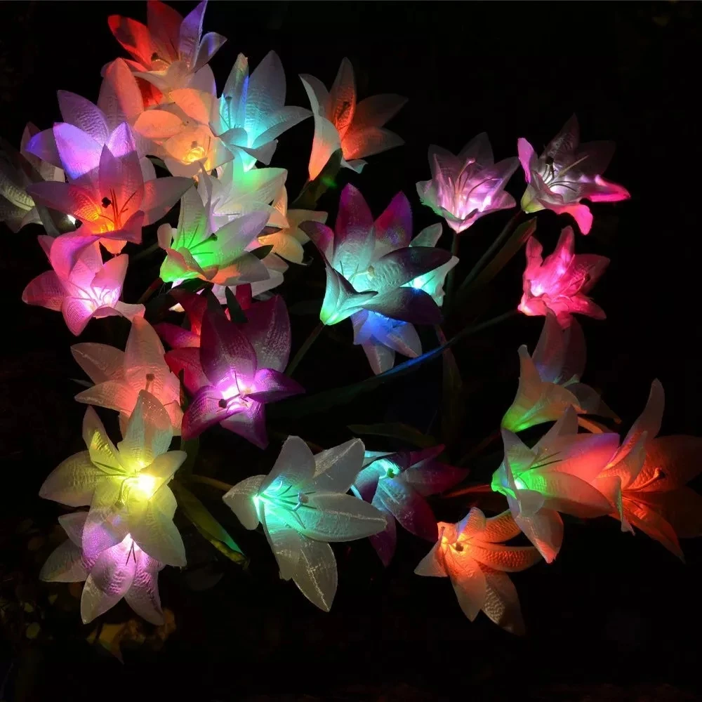 

Solar LED Lily Flower Light Color Changing Energy Saving Lamps Outdoor Garden Path Yard Decoration Lawn Flower Party Lamp