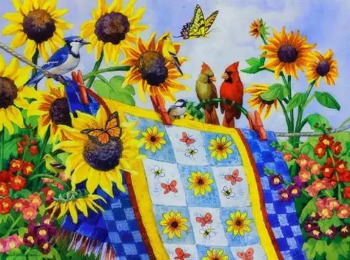 

Square Diamond Drawing Scenic Sunflower and Birds Animals Oil Painting By Number Cross Stitch Sewing Art Crafts Home Decoration