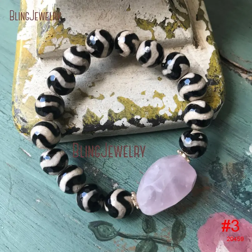 Браслет с бусинами из агата Dzi розовый кварц черный оникс BM11304|bracelet healing|statement