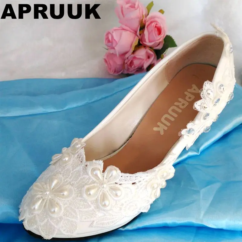 

HANDMADE sweet wedding shoes women ready in stock plus sizes women's wedding shoes white female ladies party proms shoes