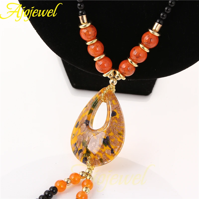 

Ajojewel Brand New Yellow Lampwork Glass Jewelry Vintage Necklace Accessories For Women