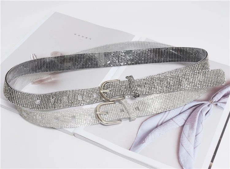 Bling полный горный хрусталь ПВХ для женщин талии ремни Fahion корейский стиль Роскошный Кристалл пластик ремень под джинсы дамы тонкий Caestus ремень