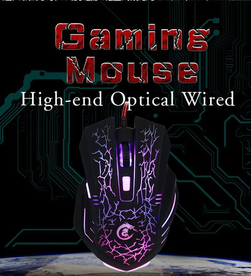 Basix Wired Gaming Mouse 6 Buttons 5500DPI Optical Colorful LED Light Computer Mice for Desktop Laptop | Компьютеры и офис