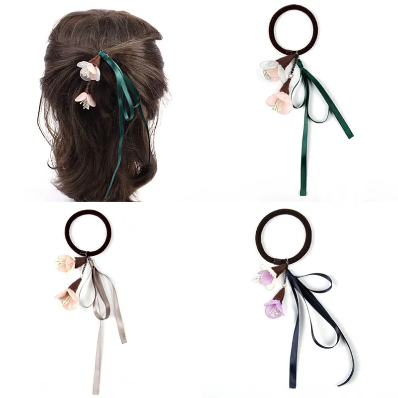 

LNRRABC Sweet Three-Dimensional Flower Shape Ribbon Hair Rope Elastic Rope Hair Band Ponytail Hair Band Accessories