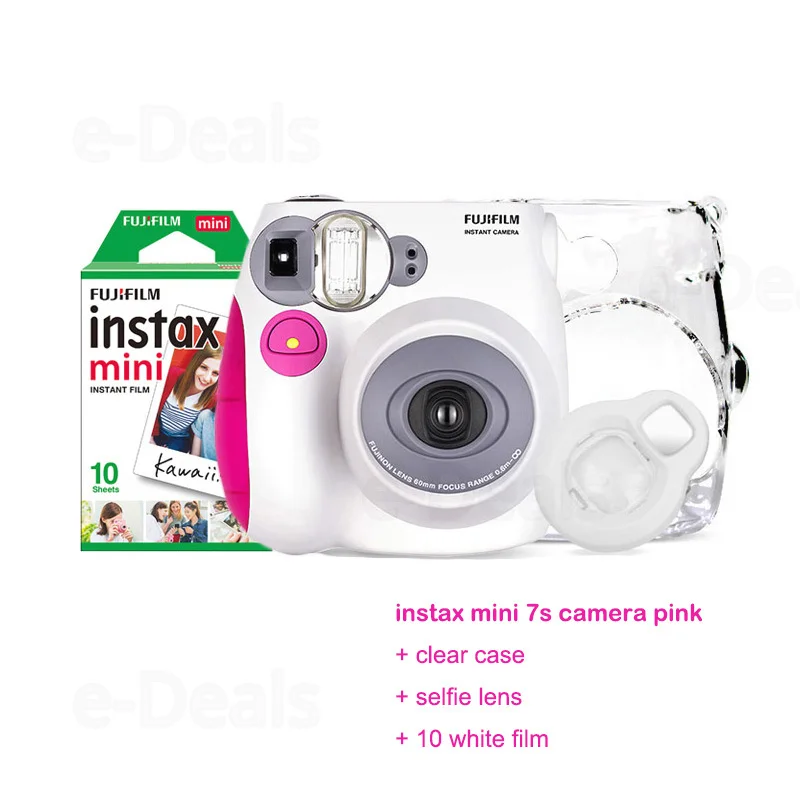 pink 7s set- white Аутентичный Fujifilm Instax Mini 7 s Мгновенный Набор Фото камеры с 10 листами Fuji Instax Мини белая пленка и кролик линзы для селфи - Цвет: pink 7s set- white