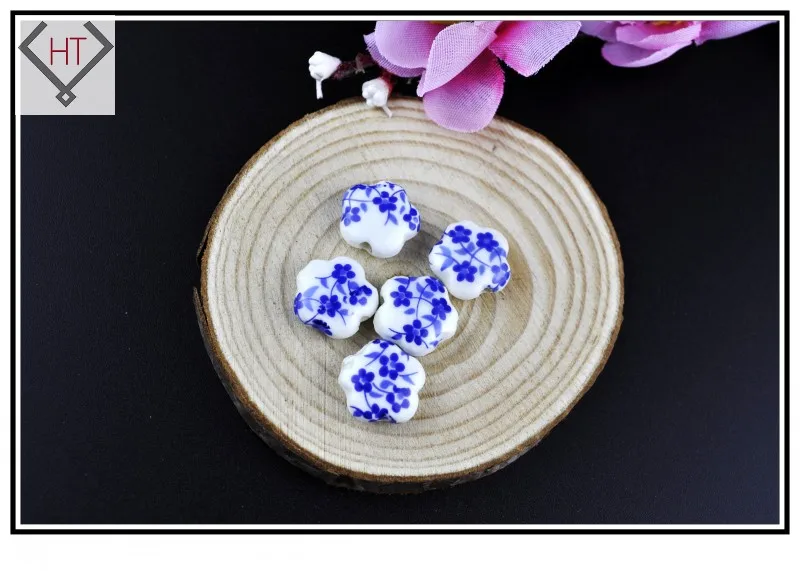 

New Design Handmade Flower Porcelain Ceramic Beads 100pcs/lot Pink Plum Blossom Hand Painted Jewelry DIY Spacer Loose Beads