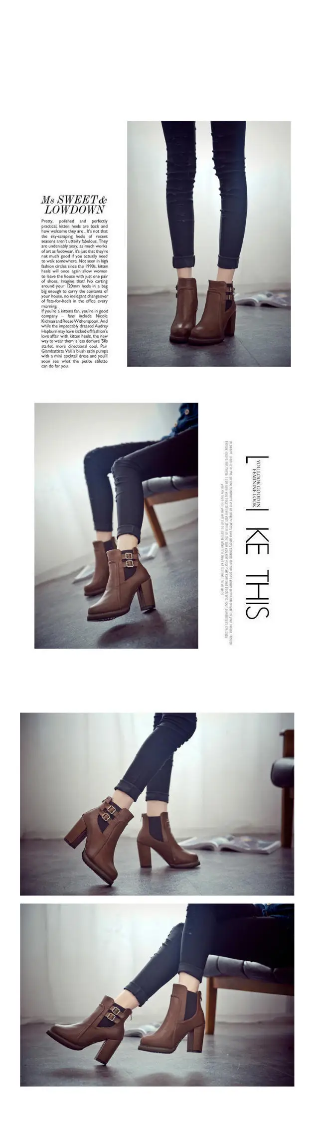 Autumn Buckle classic large size Women Boot Autumn spring Short shoes Women High Heel Shoes women Boots Women Ankle Boots Black