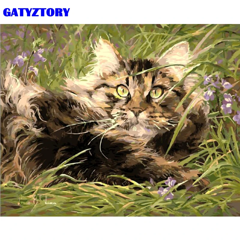 GATYZTORY рамка кошка DIY картина по номерам животные Современная Настенная живопись на холсте акриловая Раскраска по номерам для гостиной