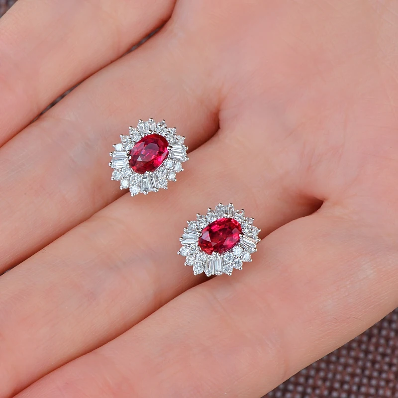 Caimao 1.18ct красный рубин серьги с 0.62ct H SI АЛМАЗ 14kt Белое Золото Изысканный заклепки