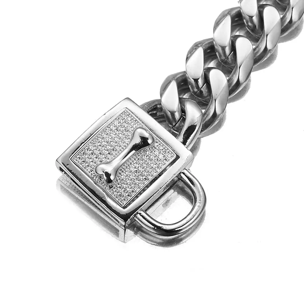 

15mm Strong silver gold color Stainless Steel diamond clasp Training Choke Chain Dog Collar