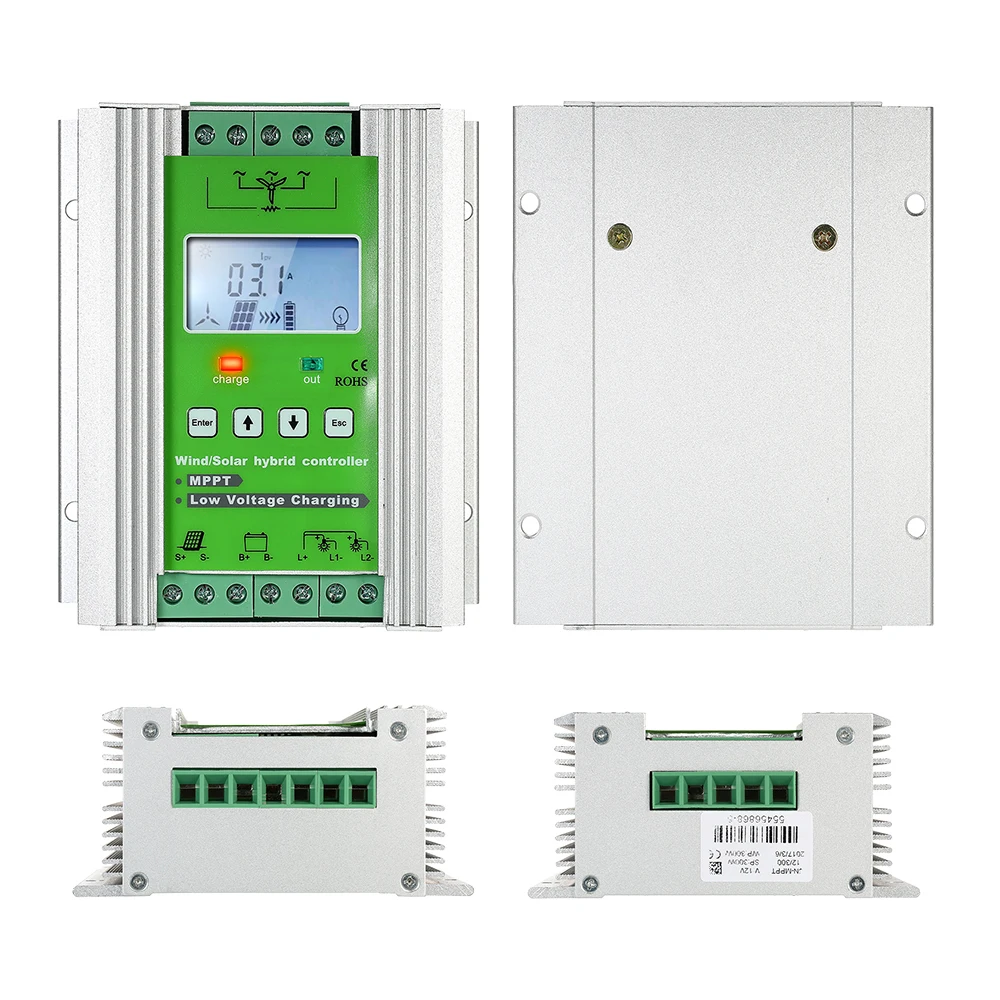 

1400w Off Grid MPPT Wind Solar Hybrid Charge Controller, 12/24V Auto for 800W wind+600W solar with booster and dump load