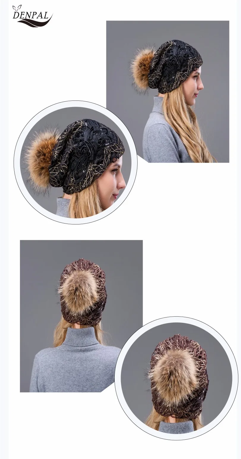 Осенняя женская обувь и весной шляпа район Кепки Skullies для отдыха на открытом воздухе Hat Настоящее енот лиса Мех мяч на Топ полые пыле Кепки