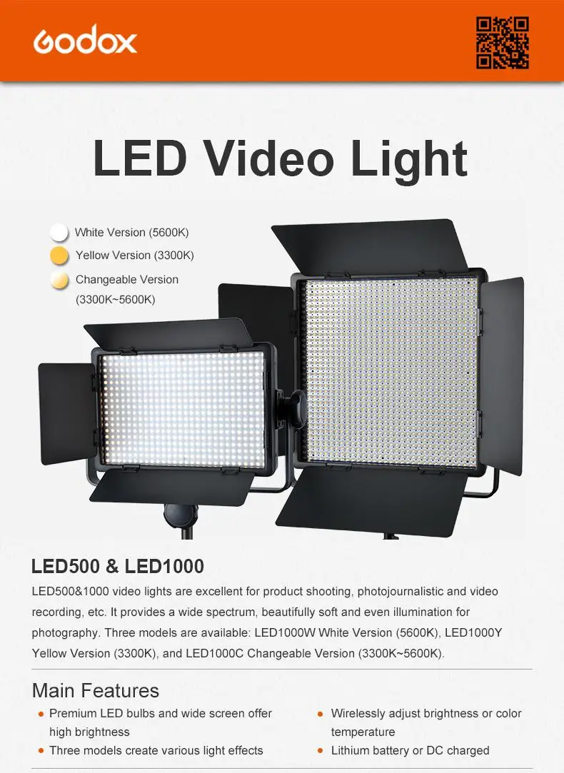 Студийный видео светильник Godox LED1000C, беспроводной пульт дистанционного управления, сменная версия 3300 K-5600 K для видеокамеры