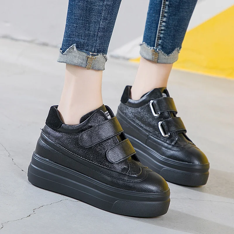 

2019 spring autumn Leather white shoes women's Buckle casual Sneakers increased thick bottom small 32-40 size women's shoes