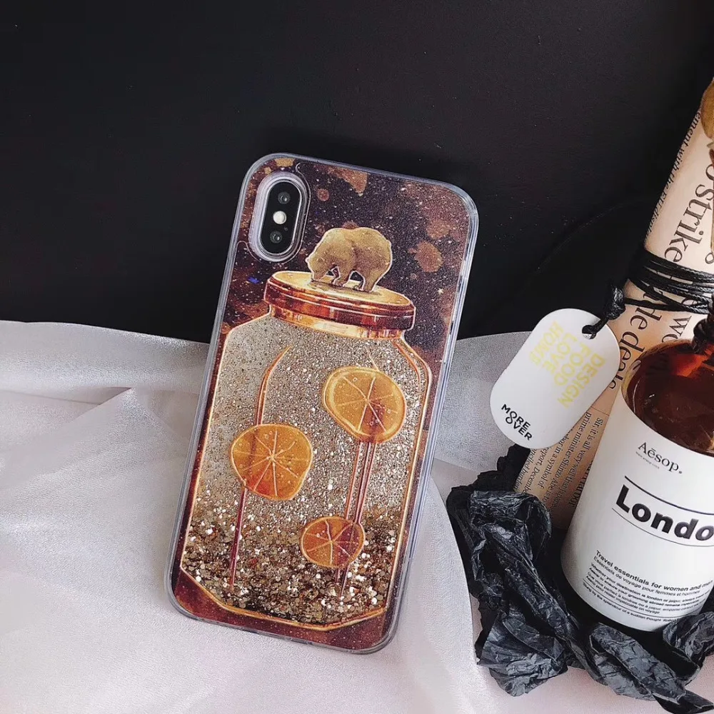 HereCase Жидкий чехол для iPhone X полярный медведь кофейная чашка лимонный чай бутылка